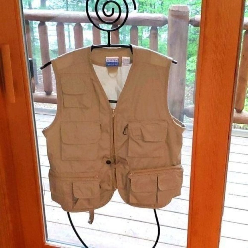 Vintage Stork Tan Multi Pocket Utility Fishing Vest Khaki Gorpcore Mens L